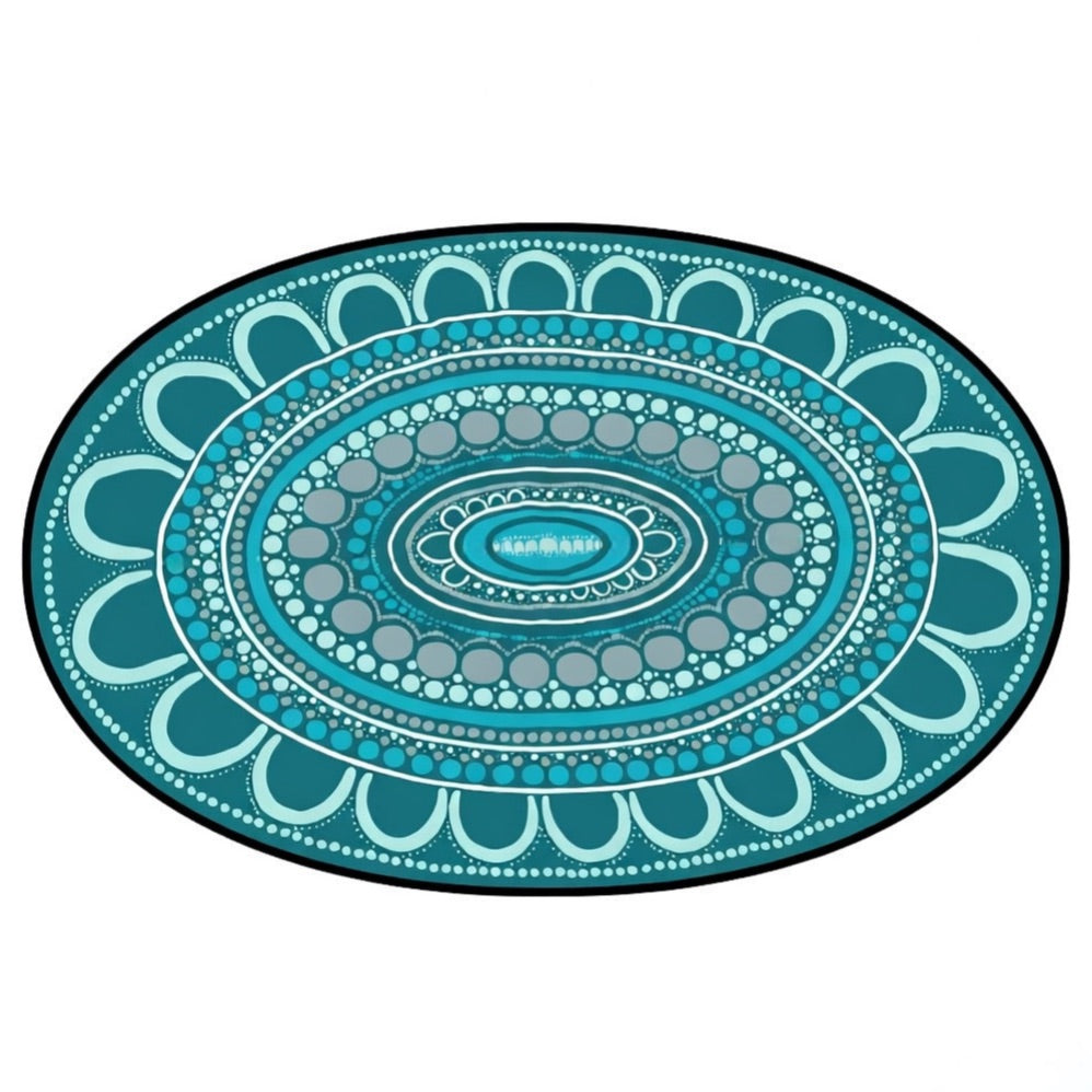 Aboriginal Art Yarning Oval Outdoor Mat — lifestyle photo