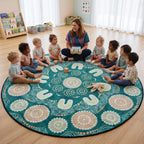 Sage Yarning Circle Classroom Rug — scale reference