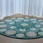 Sage Yarning Circle Classroom Rug — close-up of design