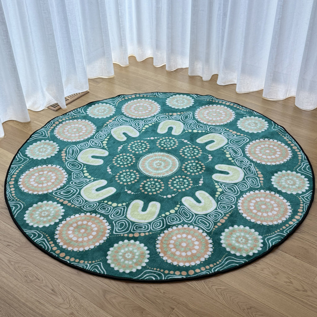 Sage Yarning Circle Classroom Rug — side view