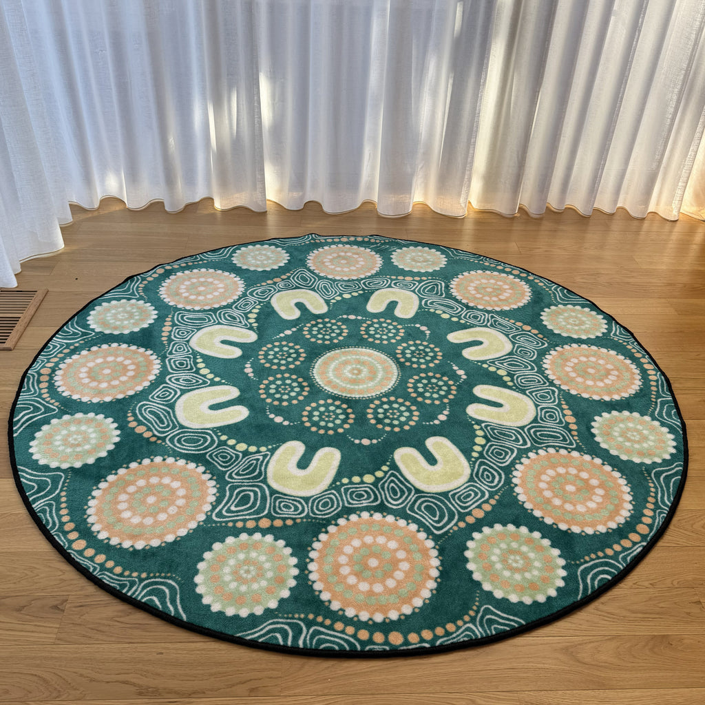 Sage Yarning Circle Classroom Rug — lifestyle photo