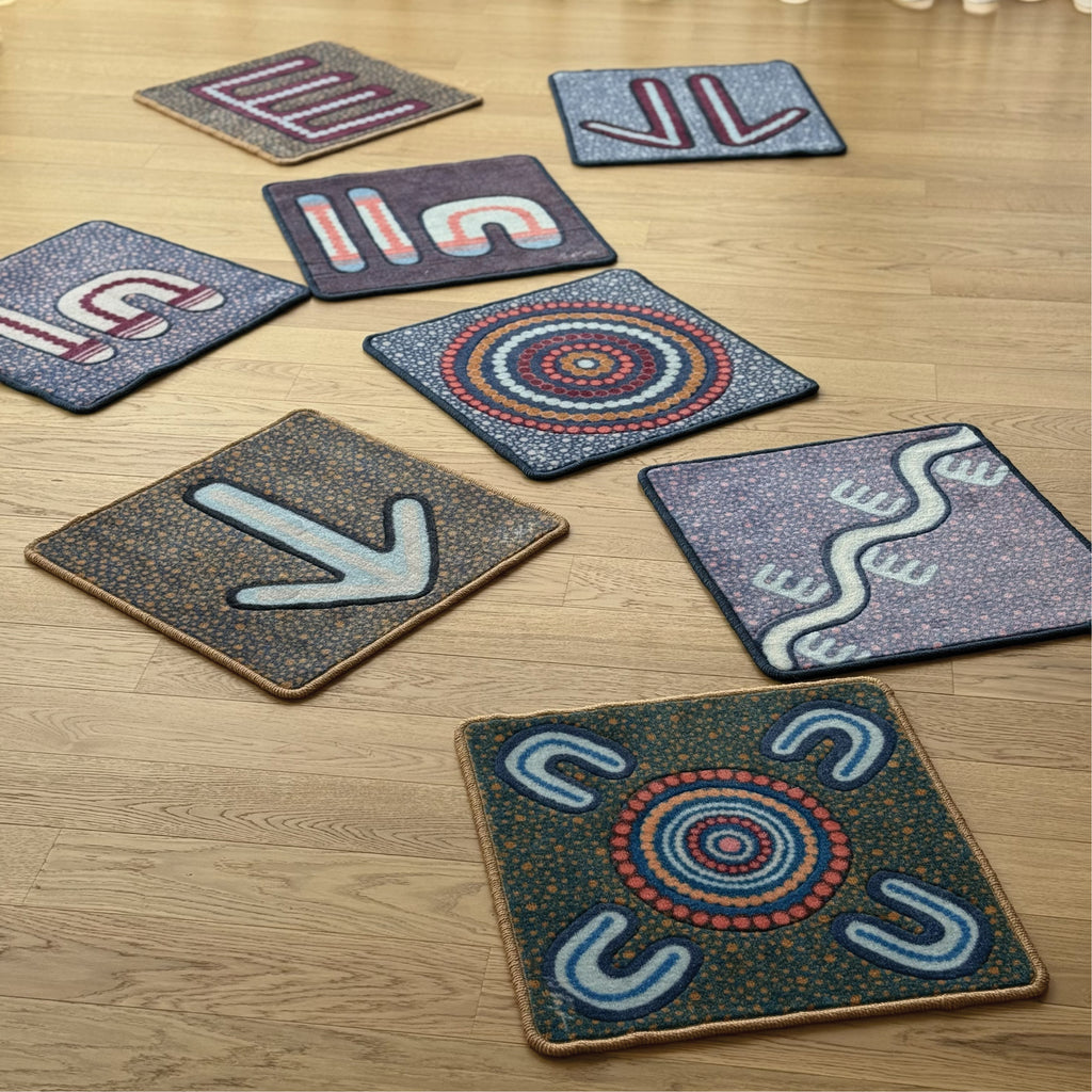 Indigenous Symbols Rug Squares — close-up of design
