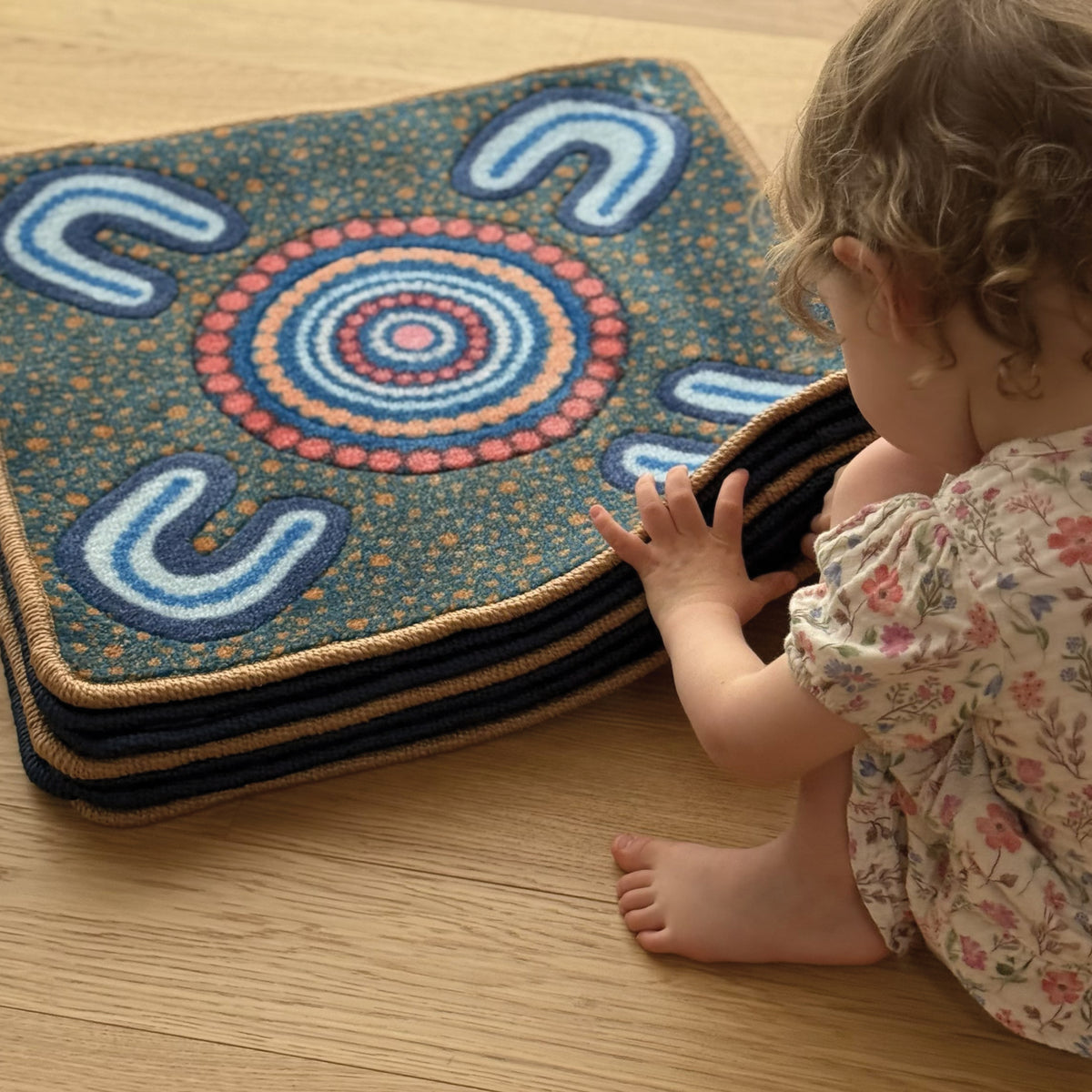 Indigenous Symbols Rug Squares — reverse view