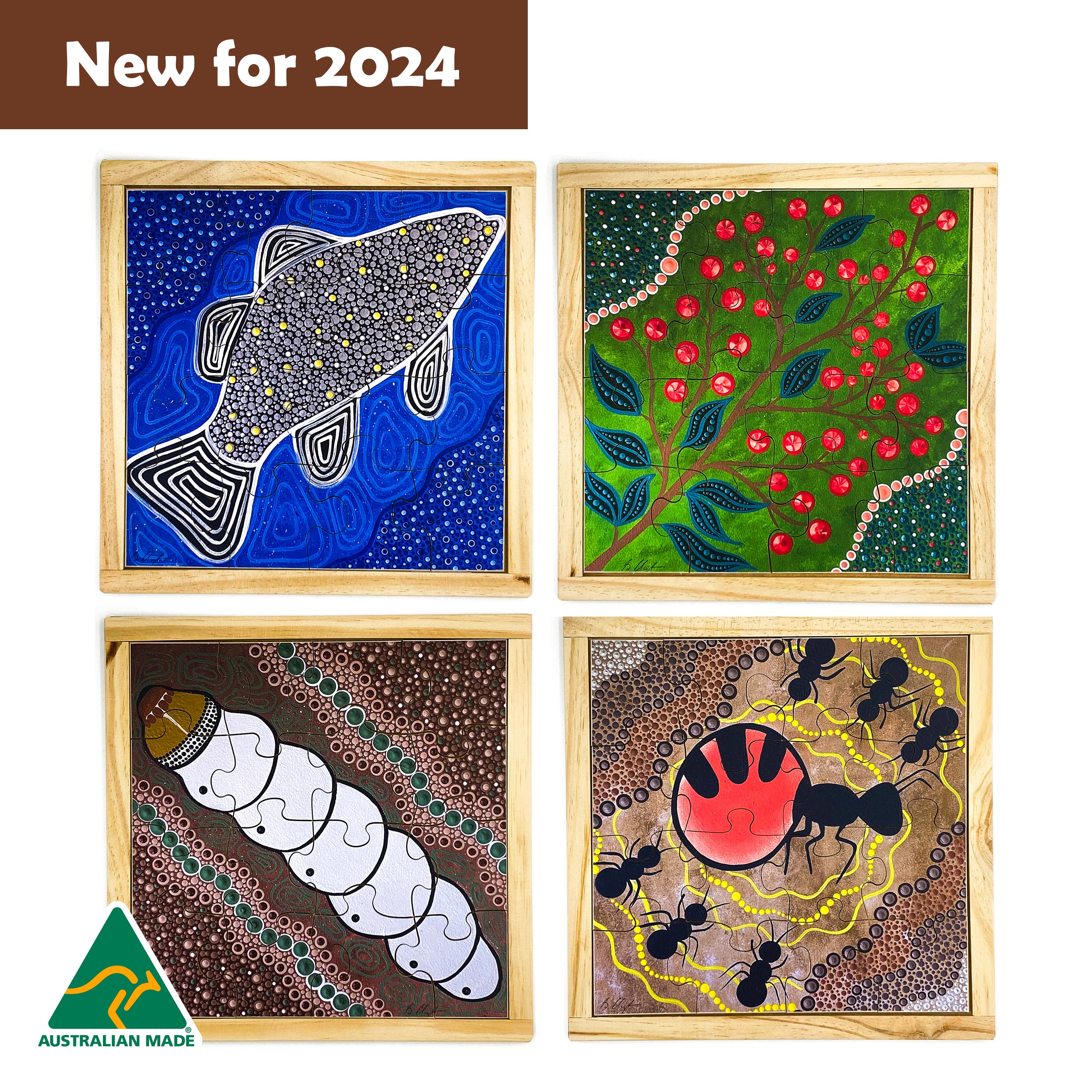 Aboriginal Art Bush Tucker Puzzle Set of 4