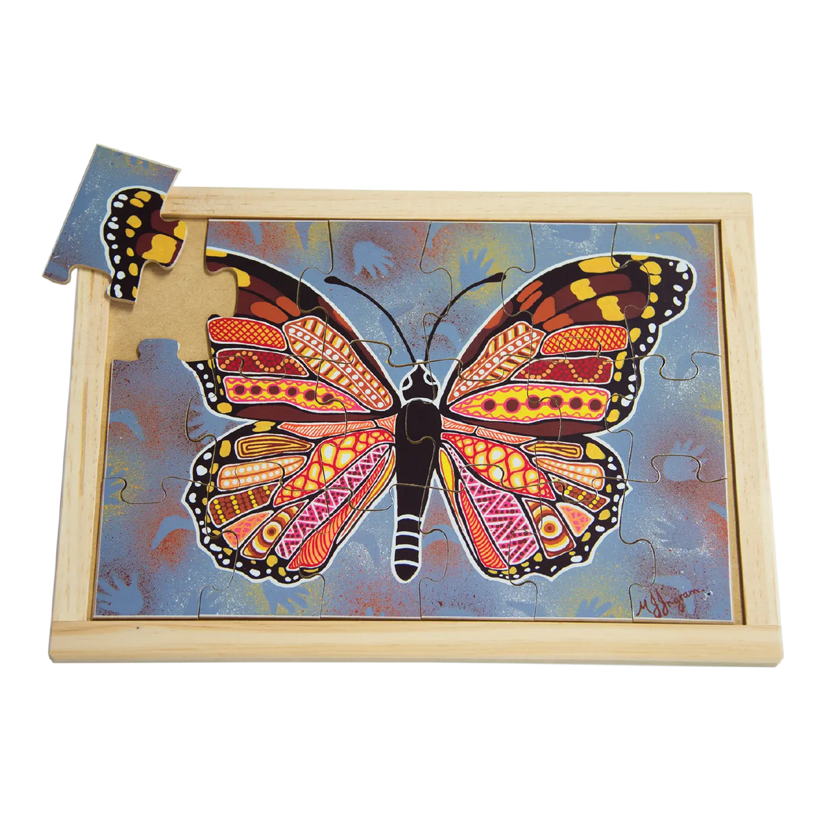 Aboriginal Art Butterfly Large Puzzle — hand-painted wooden Indigenous jigsaw puzzle — Australian-made, ages 3+