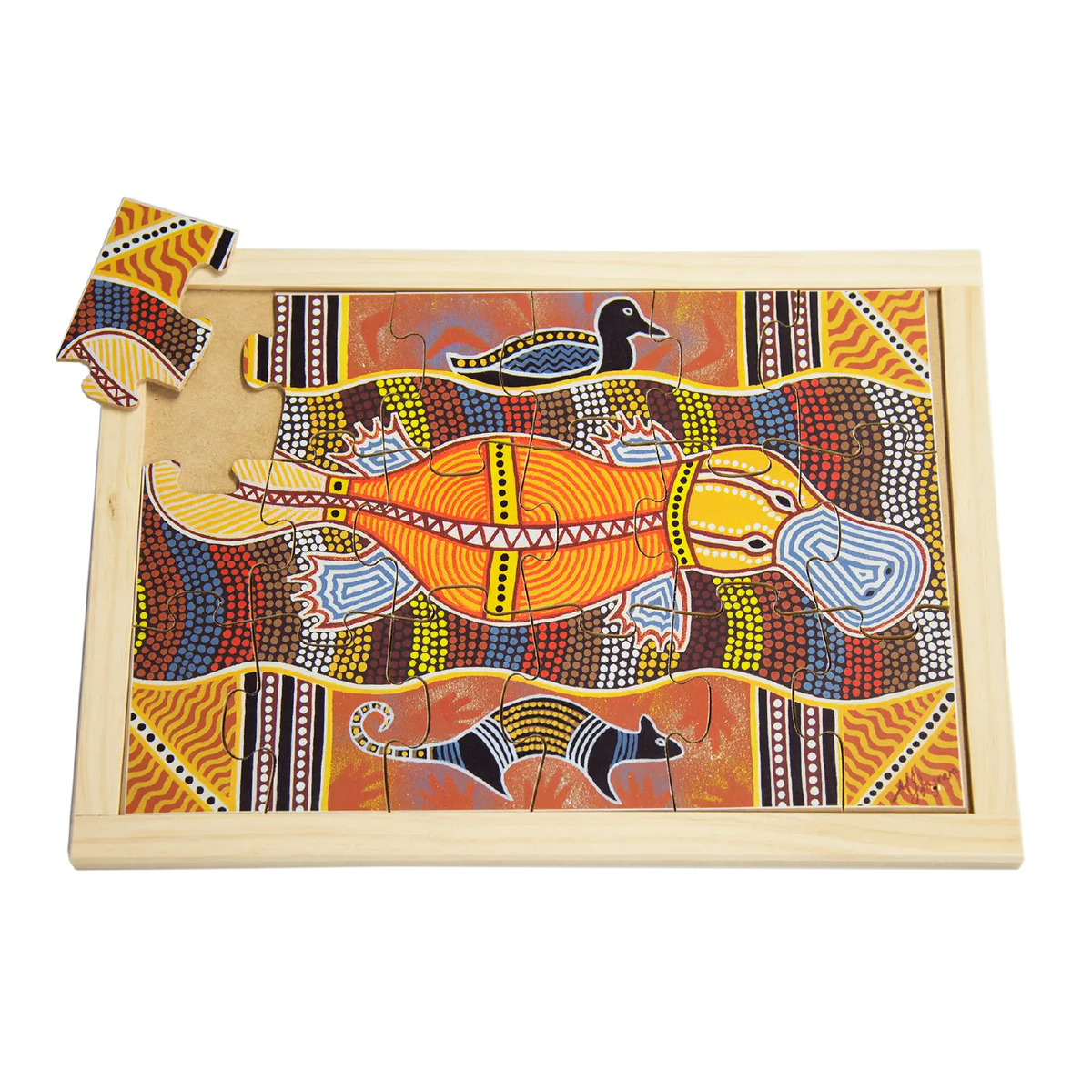 Aboriginal Art Platypus Large Puzzle — hand-painted wooden Indigenous jigsaw puzzle — Australian-made, ages 3+