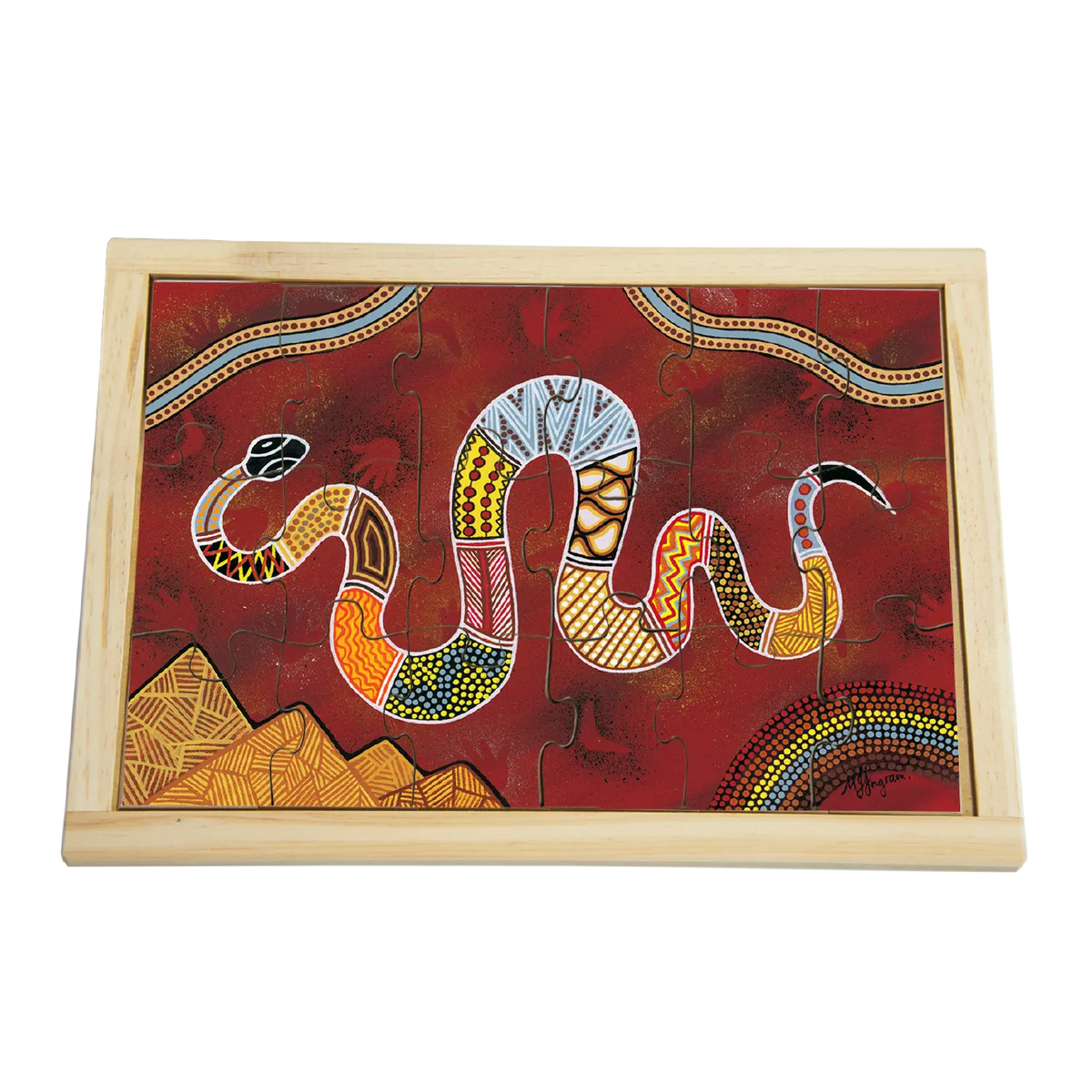 Aboriginal Art Rainbow Serpent Large Puzzle — hand-painted wooden Indigenous jigsaw puzzle — Australian-made