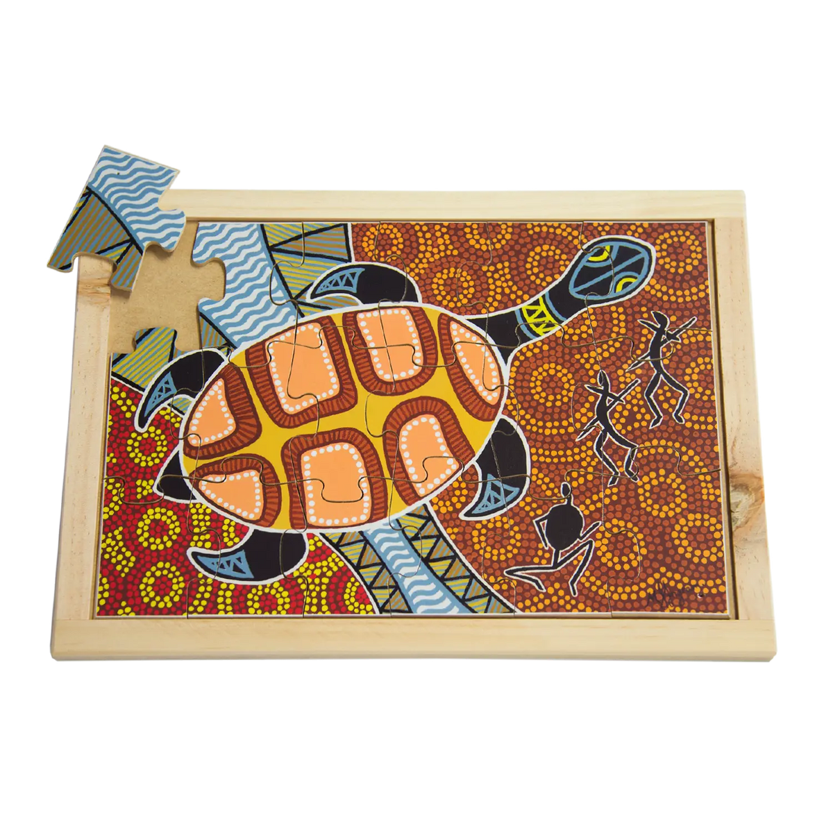 Aboriginal Art Turtle Large Puzzle — hand-painted wooden Indigenous jigsaw puzzle — Australian-made, ages 3+