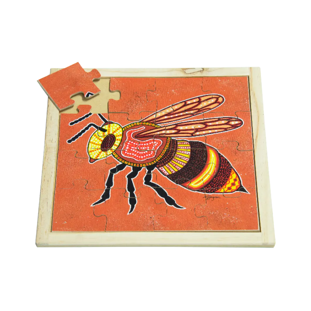 Aboriginal Bee Square Puzzle — hand-painted wooden Indigenous jigsaw puzzle — Australian-made, ages 3+
