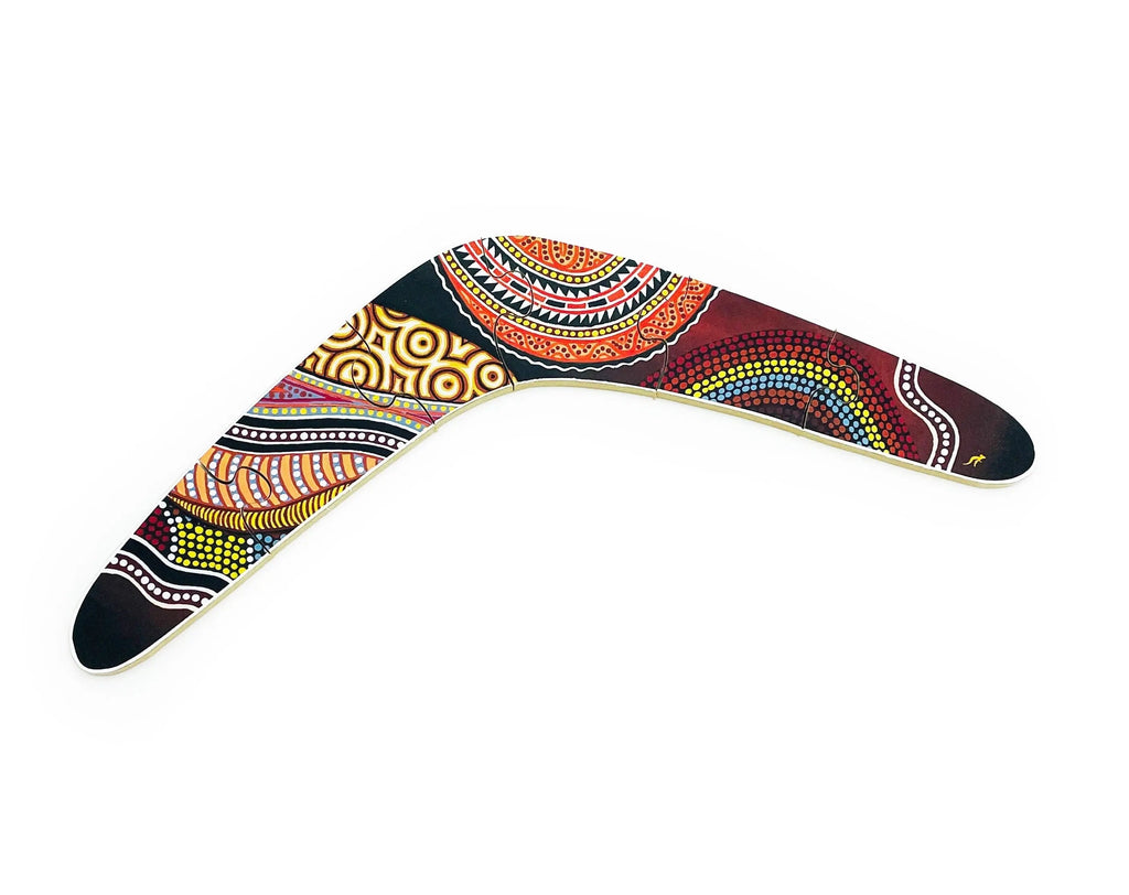Aboriginal Boomerang Floor Puzzle — Australian-made Indigenous wooden floor puzzle for early learning
