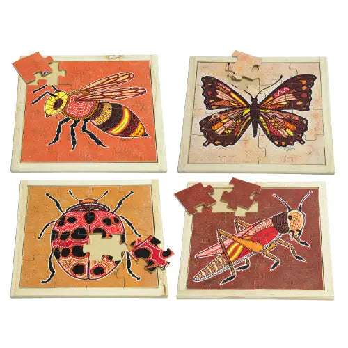 Aboriginal Insect Square Puzzles with FREE Posters — Australian-made wooden Indigenous insect puzzles set