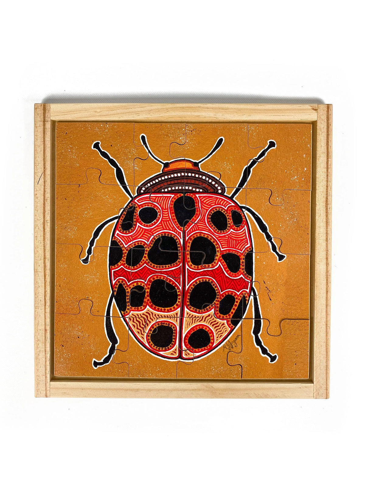Aboriginal Lady Beetle Square Puzzle — hand-painted wooden jigsaw puzzle — Australian-made early learning resource, ages 3+