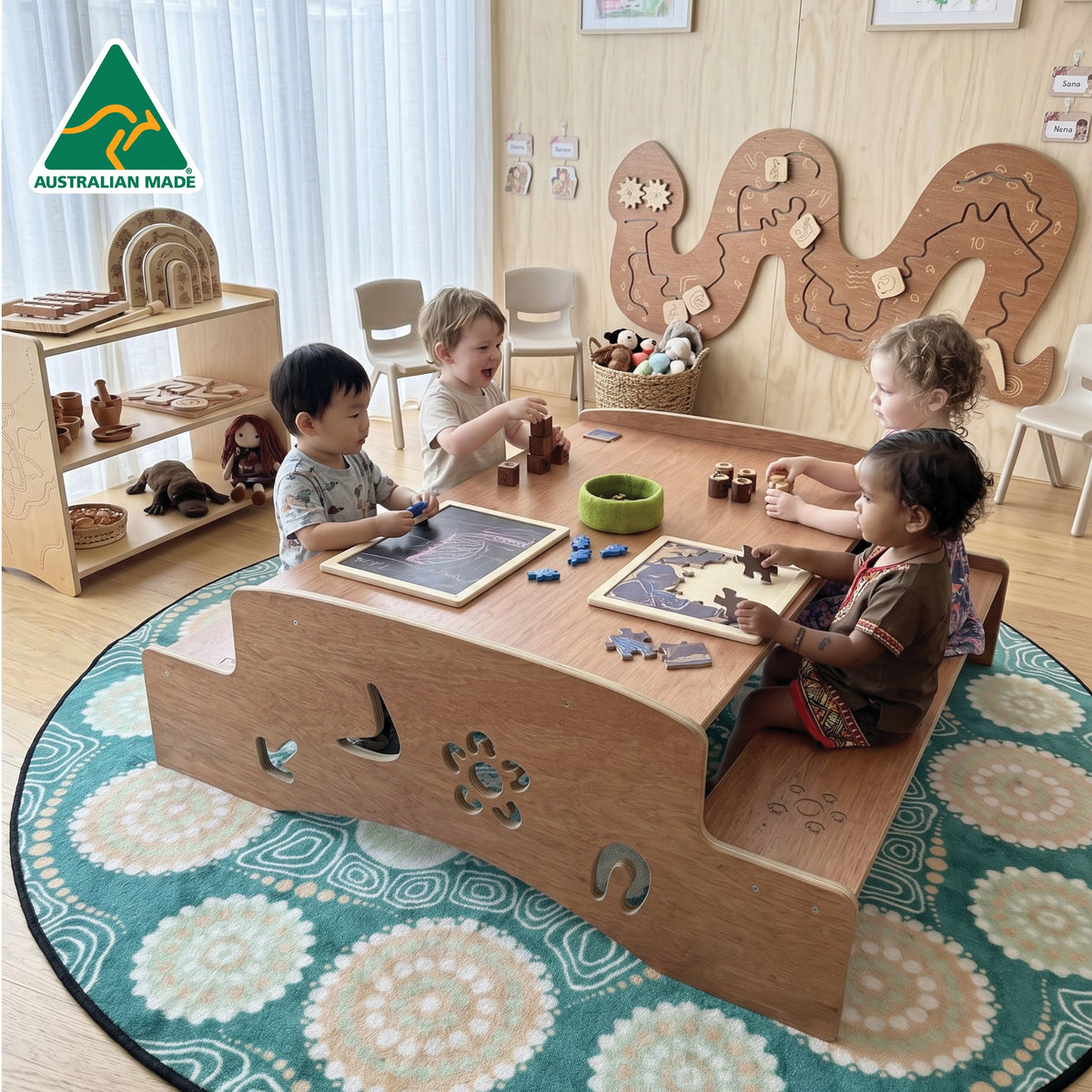 Aboriginal Symbols Learning Table — children using learning table