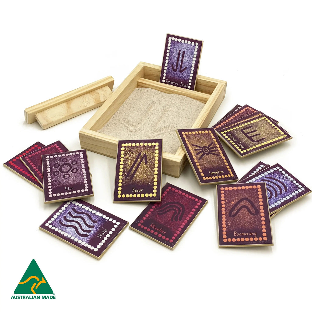 Aboriginal symbols sand drawing game — Australian-made Indigenous sand tracing game for early learning