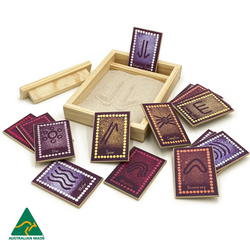 Aboriginal symbols sand drawing game — Australian-made Indigenous sand tracing game for early learning