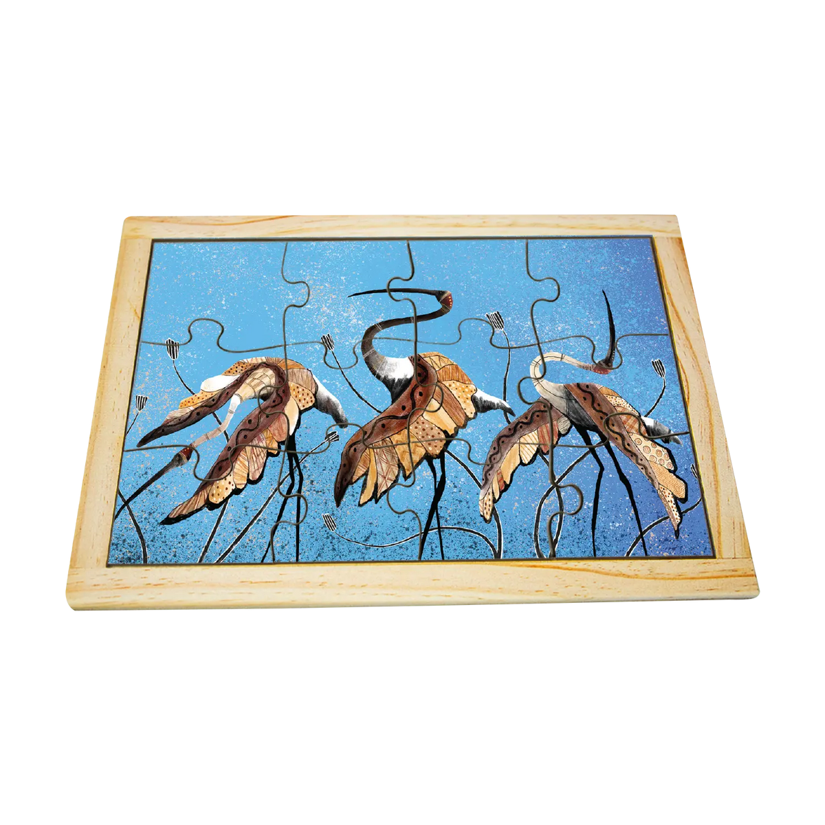 Brolgas handmade wooden jigsaw puzzle — Australian made early childhood resource, supports EYLF fine motor skills and problem solving. Ages 3+
