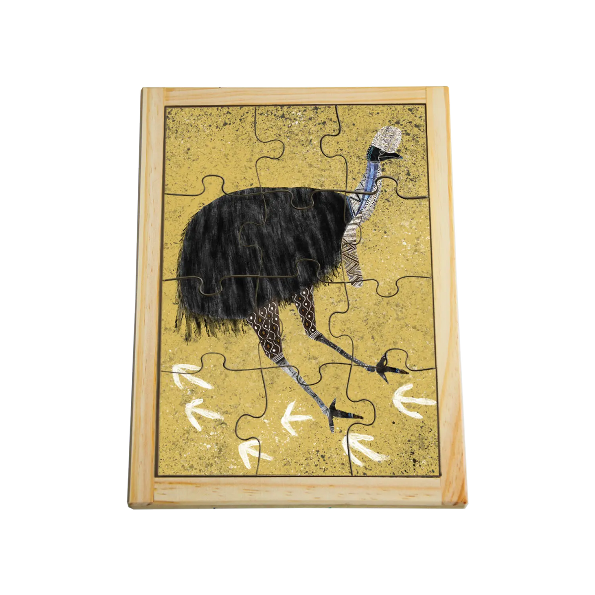 Cassowary hand-painted wooden jigsaw puzzle — Australian made early childhood classroom resource, supports EYLF fine motor skills and focused attention. Ages 3+