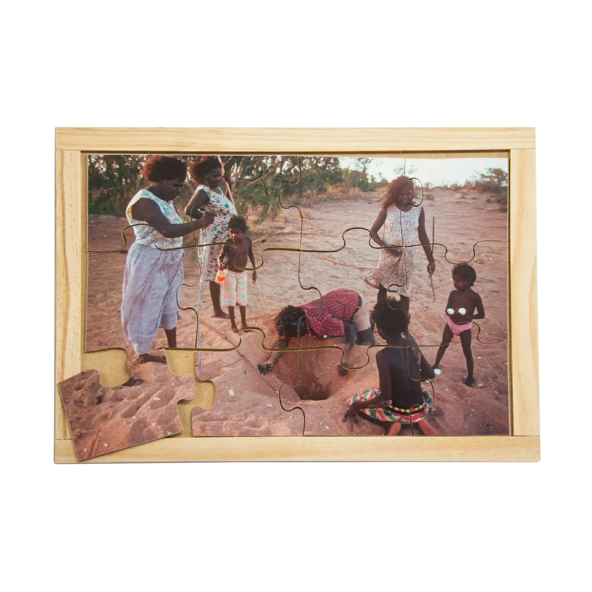 Collecting Turtle Eggs Puzzle — hand-painted wooden Indigenous jigsaw puzzle — Australian-made early learning, ages 3+