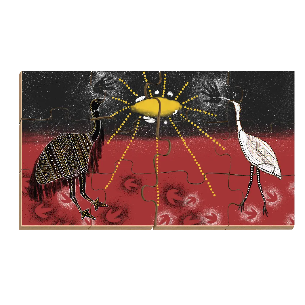 Dinewan and Brolga Floor Puzzle — Australian-made wooden Dreamtime floor puzzle for early childhood classrooms