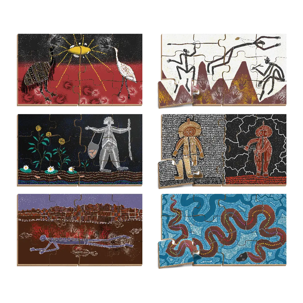 Dreamtime Floor Puzzle Set with FREE Posters — Australian-made wooden Indigenous Dreamtime floor puzzle set