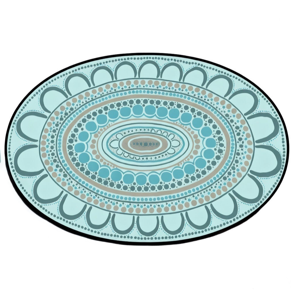 Aboriginal Art Yarning Oval Outdoor Mat — scale reference