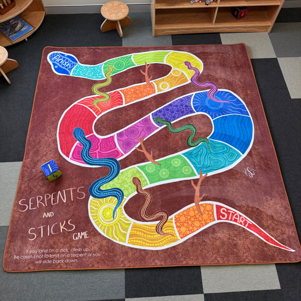 Serpents and Sticks Rug Game with soft Dice — lifestyle photo