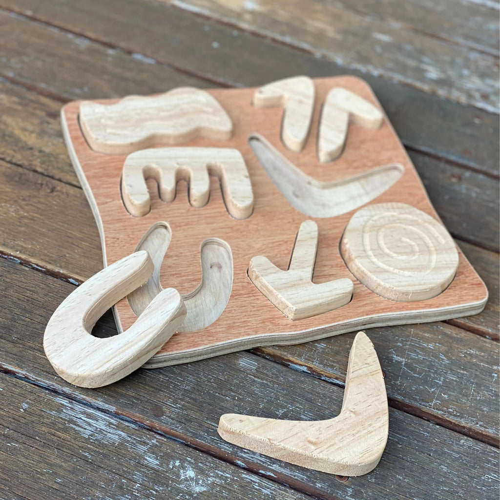 Aboriginal Symbols Toddler Puzzle — Australian-made wooden Indigenous symbols toddler puzzle for early learning