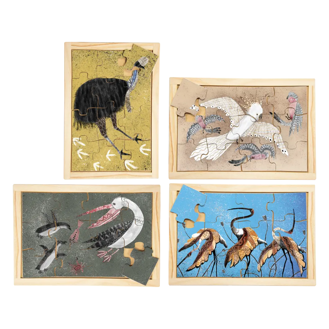 Indigenous Birds Puzzle Set with FREE Posters — Australian-made wooden Indigenous bird puzzle set for classrooms