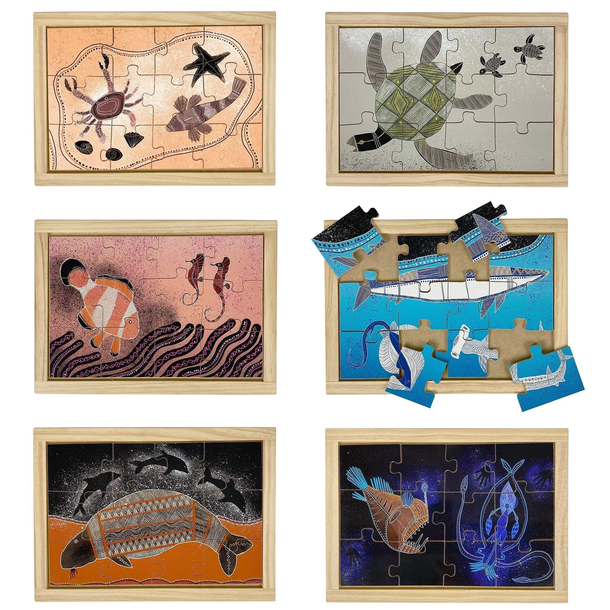 Indigenous Sea Creatures Puzzle Set with FREE Posters — Australian-made wooden Indigenous sea creature puzzle set