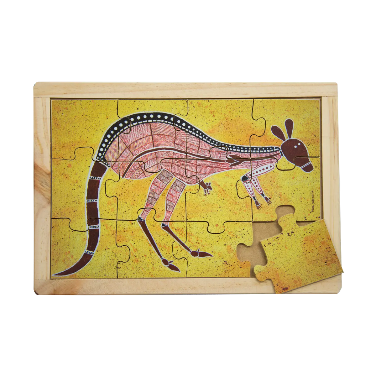 Kangaroo and Joey hand-painted wooden jigsaw puzzle — Australian made early childhood classroom resource, supports EYLF fine motor skills and hand-eye coordination. Ages 3+