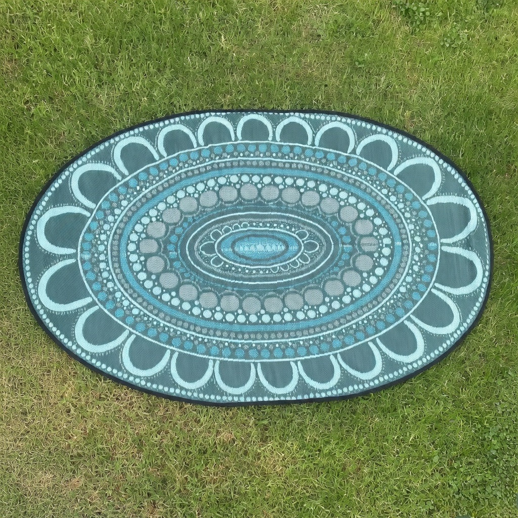 Aboriginal Art Yarning Oval Outdoor Mat — main view