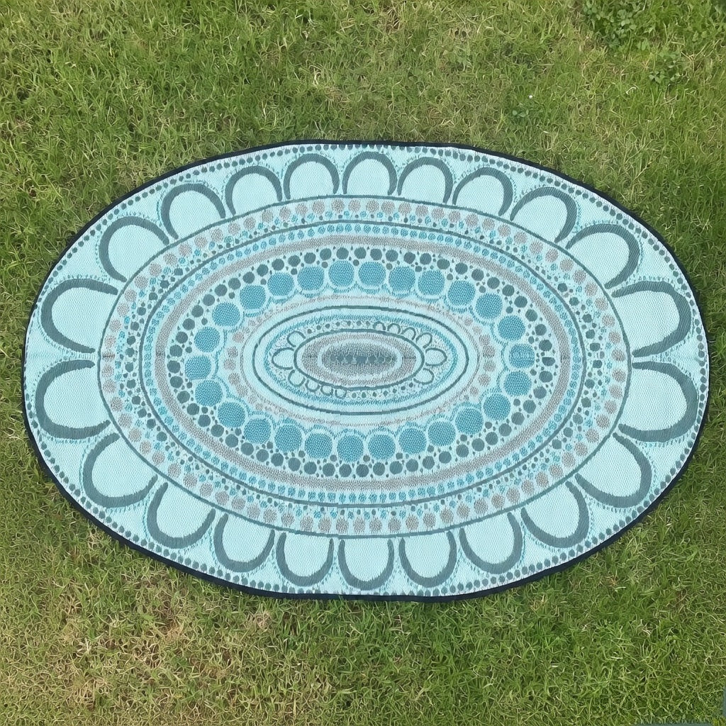 Aboriginal Art Yarning Oval Outdoor Mat — close-up of design