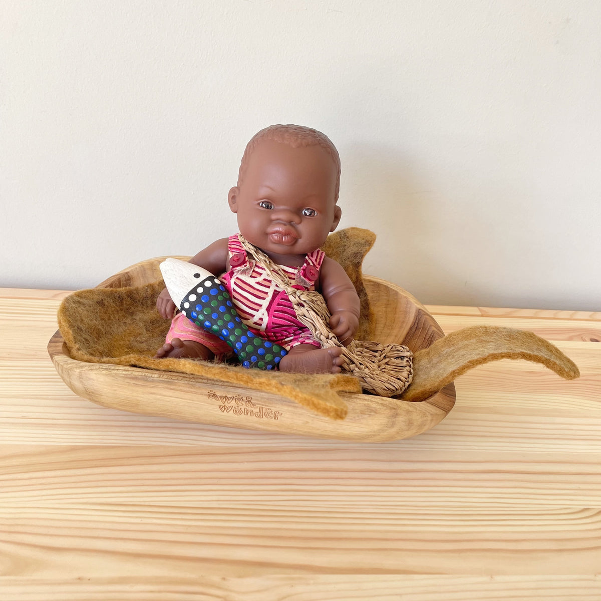 Aboriginal Australian Girl 21cm Baby Coolamon Set — in classroom use