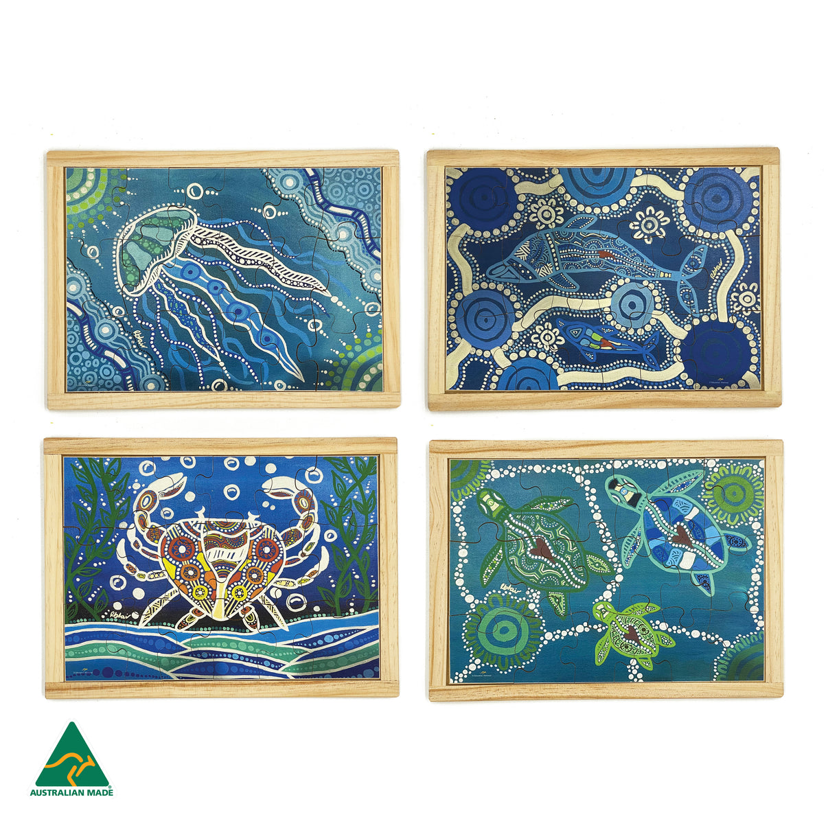 Aboriginal Art Sea Creatures Dreaming Puzzle Set of 4 — authentic Aboriginal & Torres Strait Islander classroom resource
