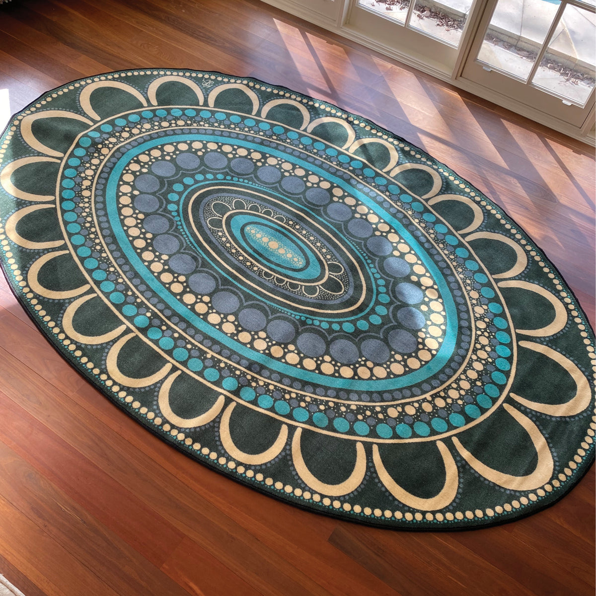 Yarning Oval Indigenous Rug — detail view