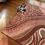 Aboriginal Art Desert Dreaming classroom rug — premium soft pile Indigenous art rug by Kiz Costelloe celebrating desert Country for Australian classrooms