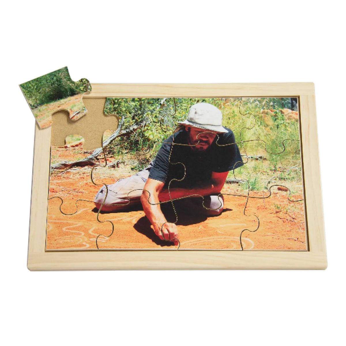 Sand Drawing Puzzle — hand-painted wooden Indigenous jigsaw puzzle — Australian-made early learning, ages 3+