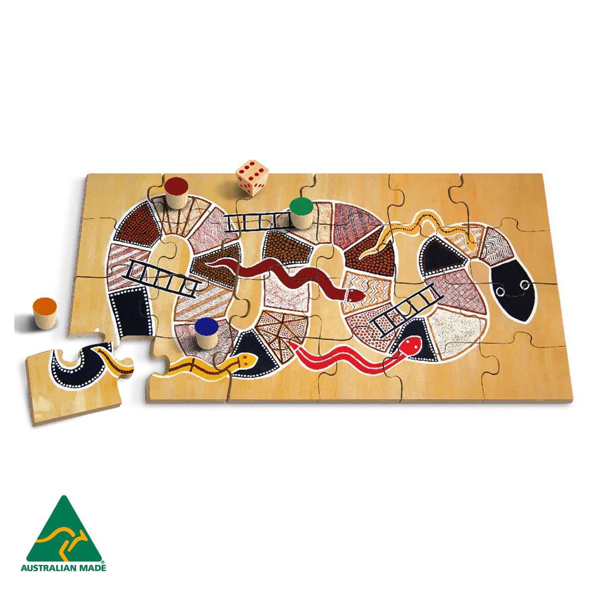 Serpent & Ladders Puzzle-game — Australian-made Indigenous Rainbow Serpent puzzle and ladder board game
