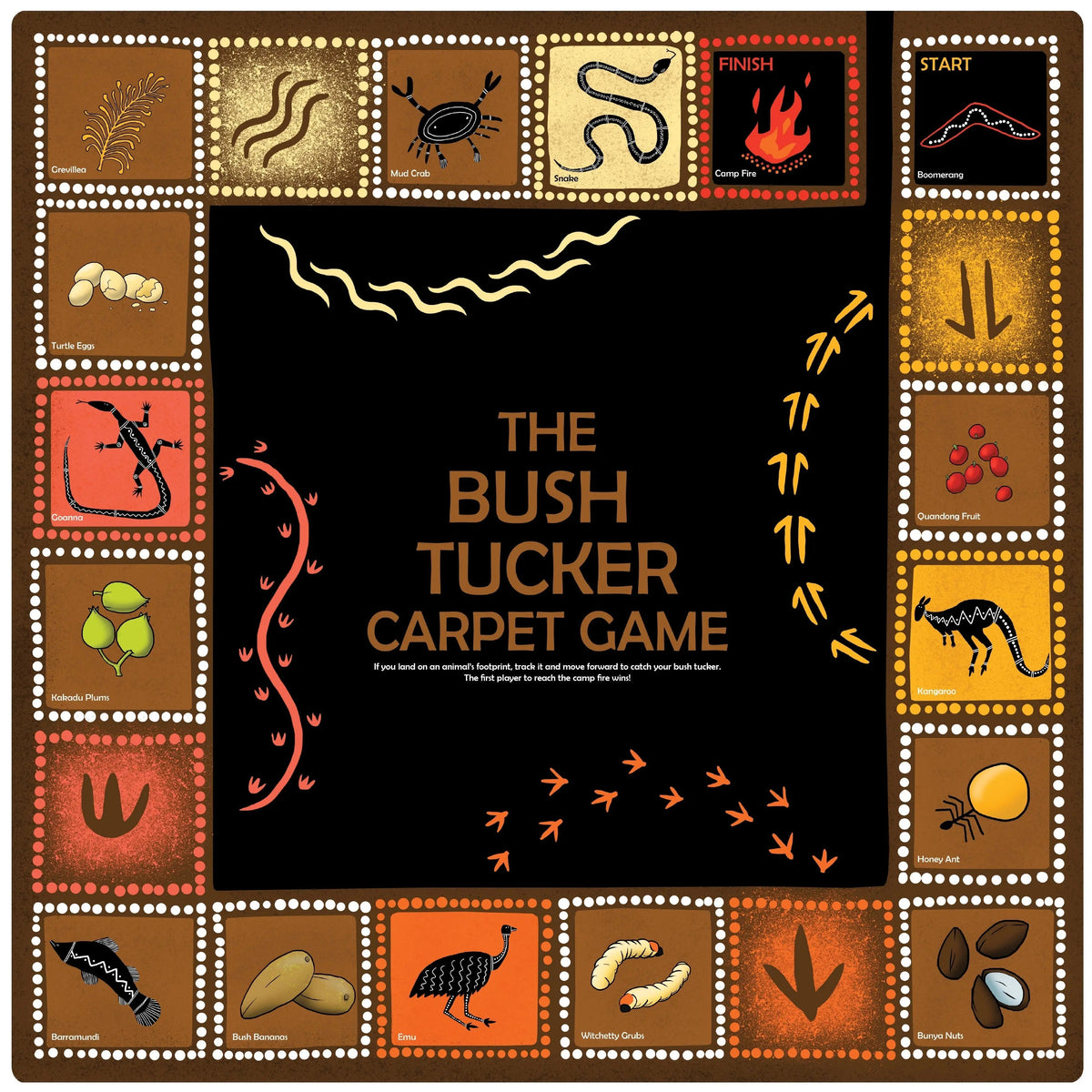 The Bush Tucker Rug Game with soft Dice — Australian-made Indigenous classroom rug game for early learning