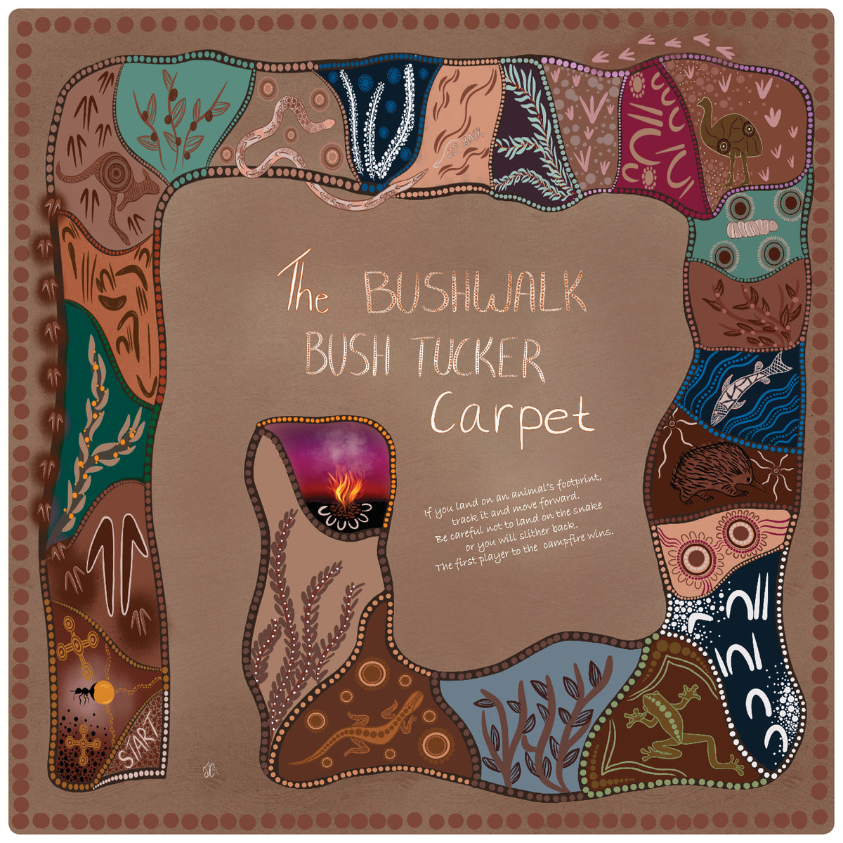 The Bushwalk Bushtucker Rug 2m x 2m square — main view
