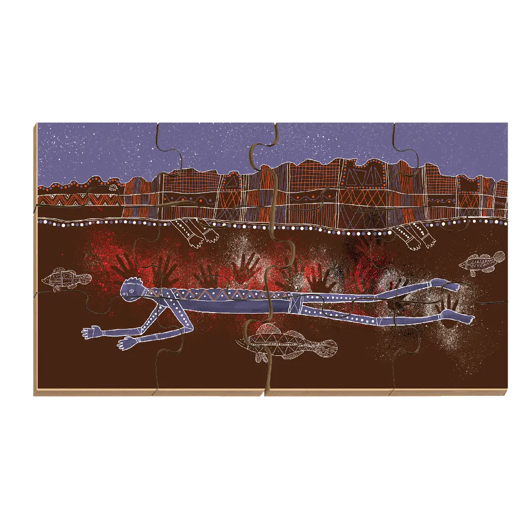 The Crocodile Man Floor Puzzle — Australian-made wooden Dreamtime floor puzzle for early childhood classrooms