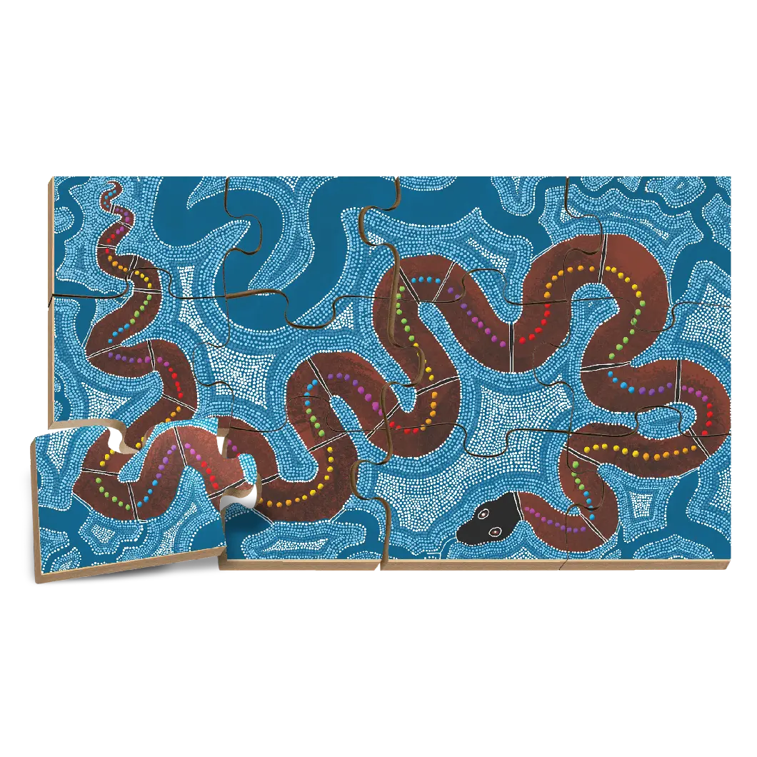 The Rainbow Serpent Floor Puzzle — Australian-made wooden Dreamtime floor puzzle for early childhood classrooms