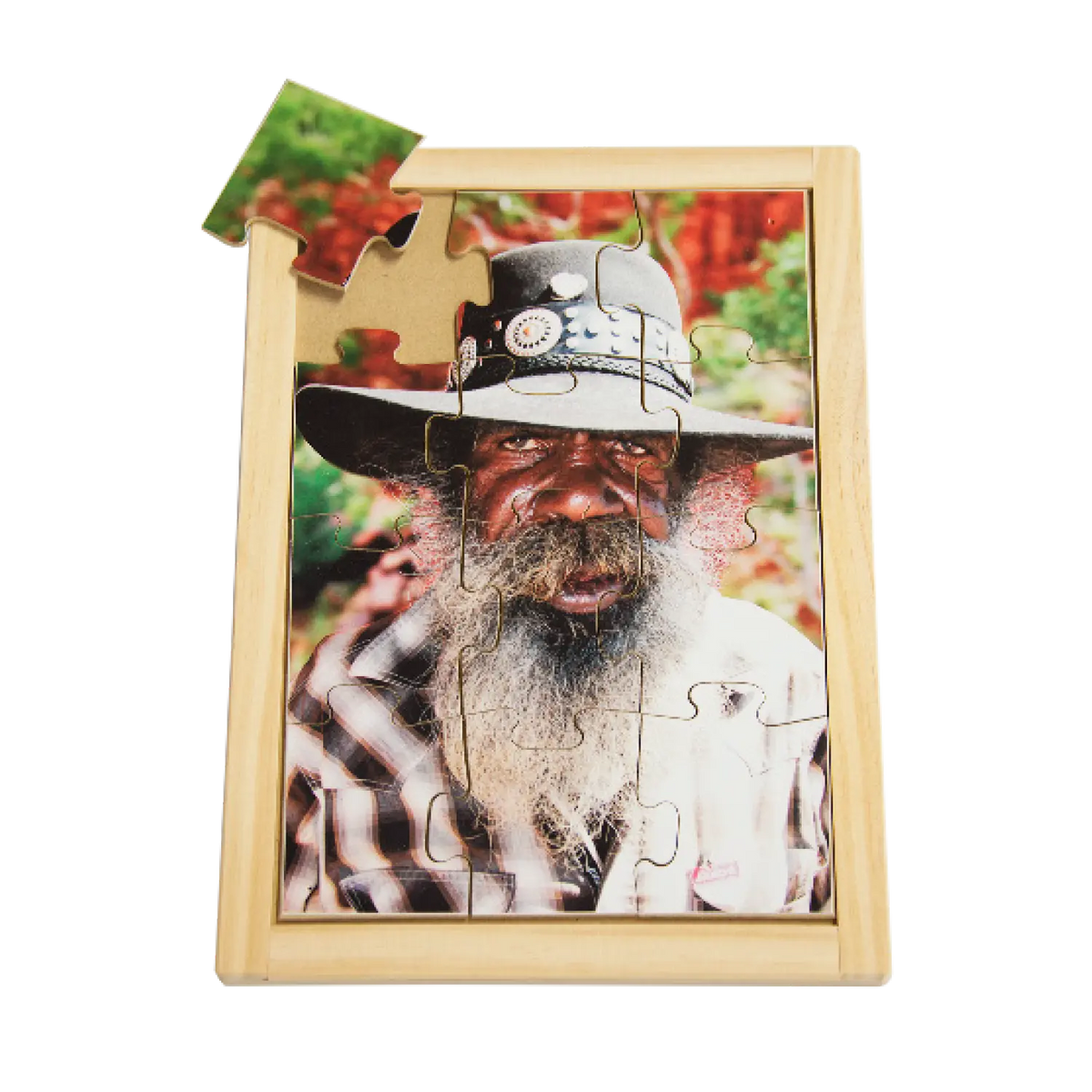Wise Old Man Puzzle — hand-painted wooden Indigenous jigsaw puzzle — Australian-made early learning, ages 3+