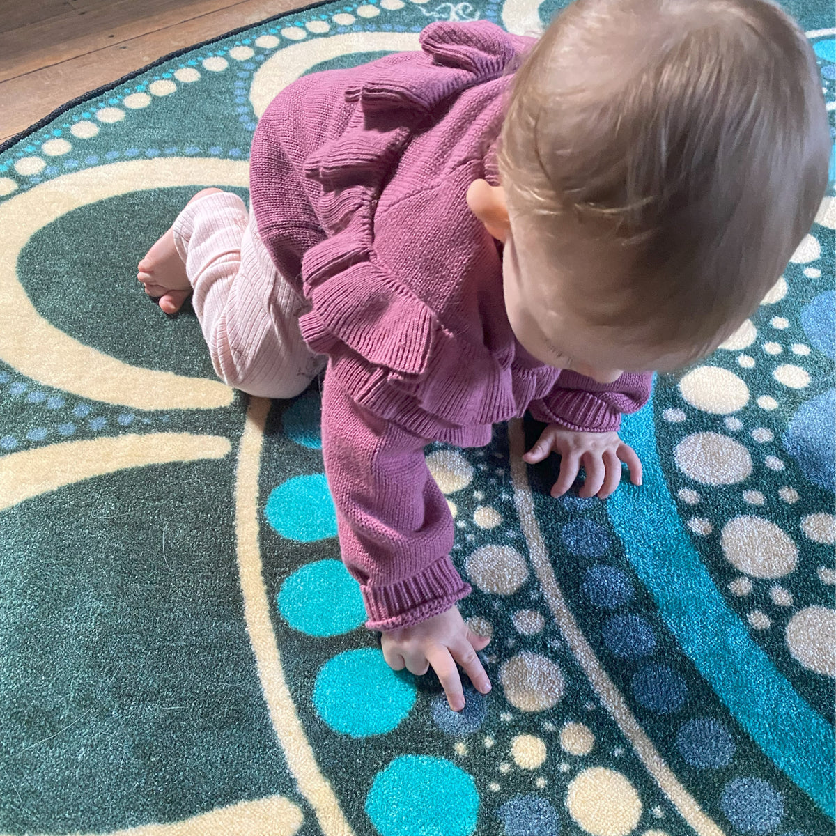 Yarning Oval Indigenous Rug — close-up of design
