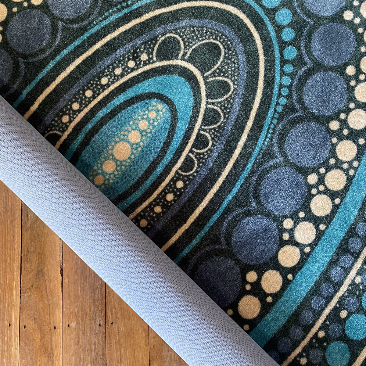 Yarning Oval Indigenous Rug — in classroom use