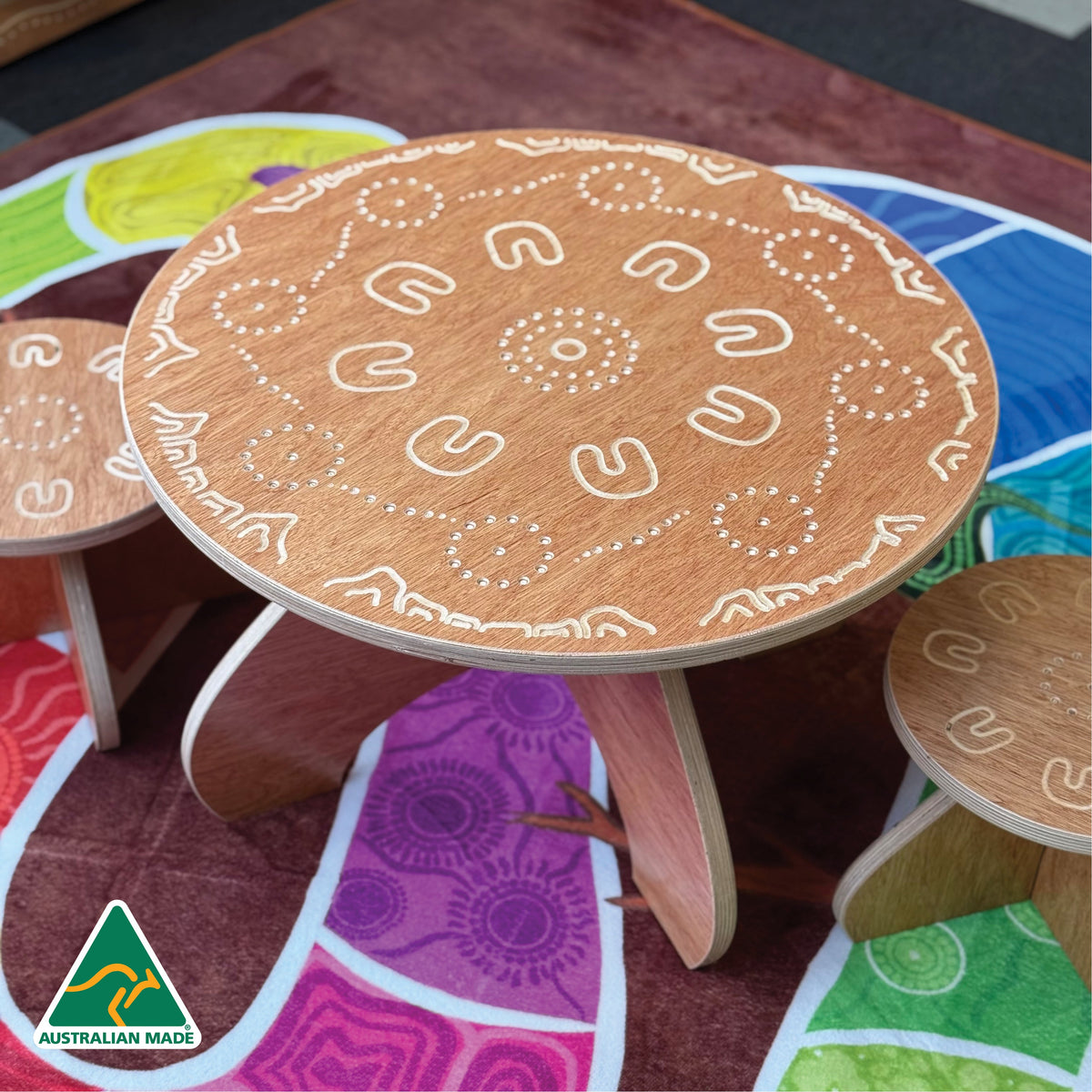 Yarning Circle Table and Stools — detail view